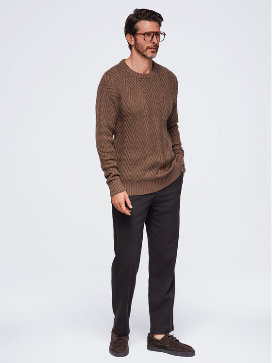 Ombre Ombre Sweter OM-SWSW-0190 Brązowy ciemny Regular Fit