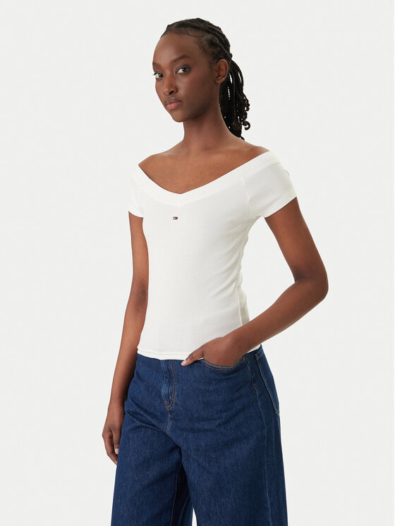 Tommy Jeans Tommy Jeans Bluză DW0DW22265 Alb Slim Fit