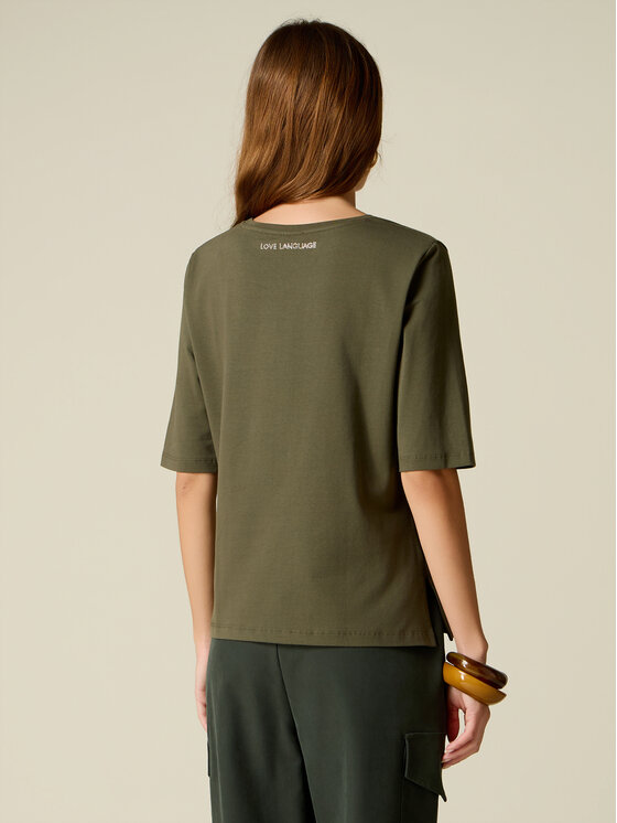Oltre Oltre T-Shirt G078J004677N035 Zielony Regular Fit