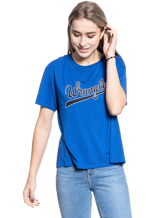 Wrangler Wrangler T-Shirt DRAPE TEE Niebieski Regular Fit