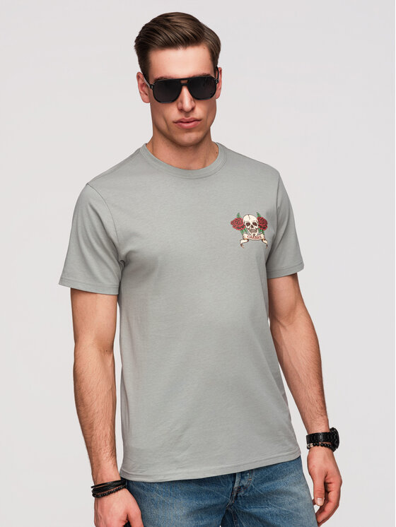 Ombre Ombre T-Shirt OM-TSPT-0257 Szary Regular Fit