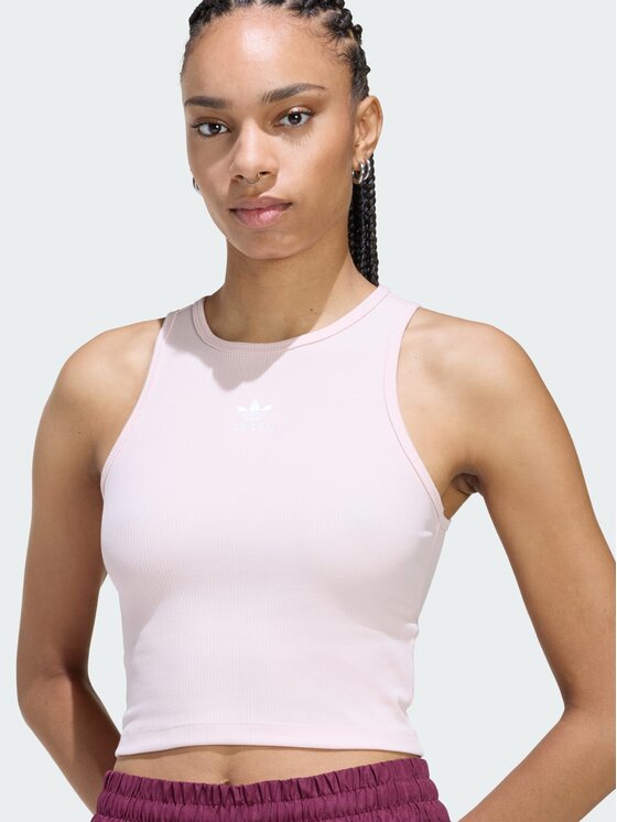 adidas adidas Top Essentials Ribbed Różowy Slim Fit