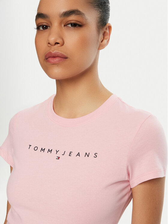 Tommy Jeans Tommy Jeans T-Shirt Linear DW0DW18398 Różowy Slim Fit