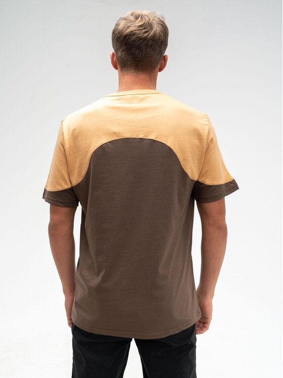 Good Luck Good Luck T-Shirt Koszulka Shoulder Pad dwukolorowa kawa mocha M Brązowy Regular Fit