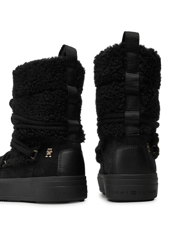 Tommy Hilfiger Tommy Hilfiger Sněhule Lace-Up Faux Shearling Snowboot FW0FW08252 Černá