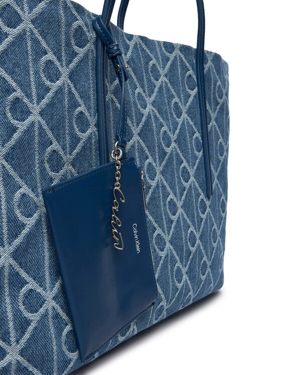 Calvin Klein Calvin Klein Táska Emblem Aop Denim Tote W/ Pouch LV04F3428G Kék