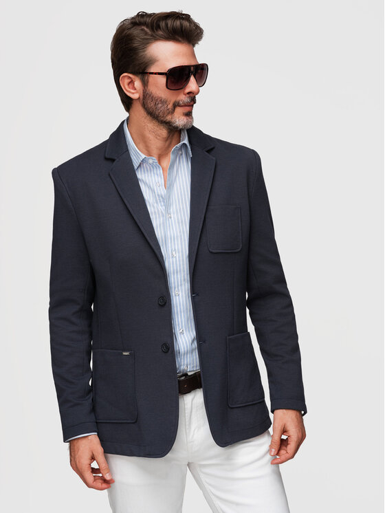 Ombre Ombre Marynarka M165 Granatowy Slim Fit