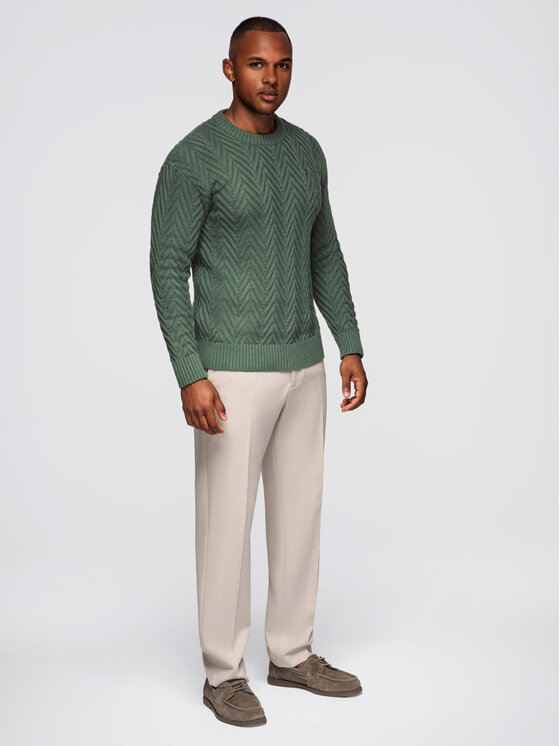 Ombre Ombre Sweter OM-SWSW-0147 Zielony Regular Fit