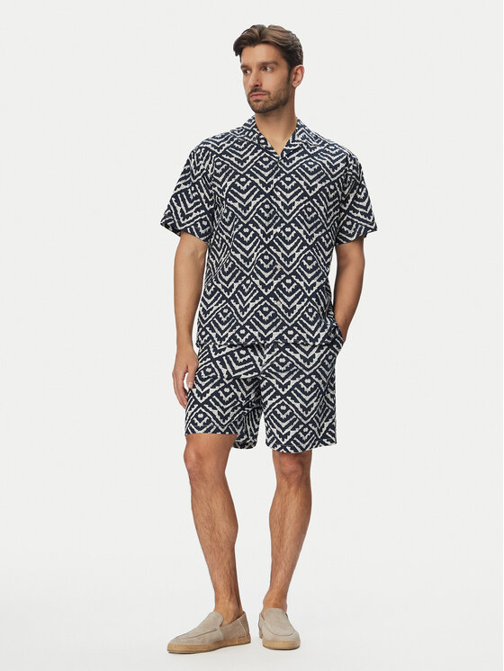 Jack & Jones Set cămașă și șorturi din material textil Milo Seersucker Resort 12297829 Bleumarin Loose Fit