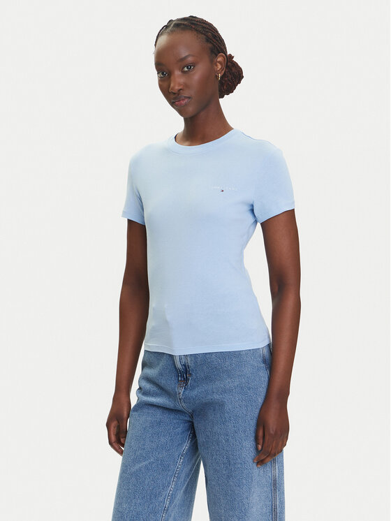 Tommy Jeans Damski T-Shirt, rozmiar L, Błękitny, Linear DW0DW21164