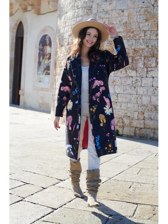 NAOKO Naoko Kabát Herbarium Černá Regular Fit