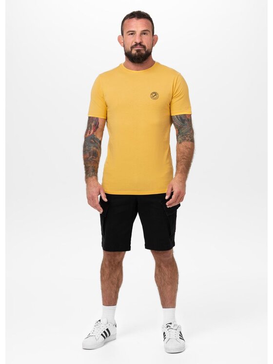 PITBULL PITBULL T-Shirt Koszulka męska Slim Fit SAN DIEGO CA SMALL LOGO S Żółty Regular Fit