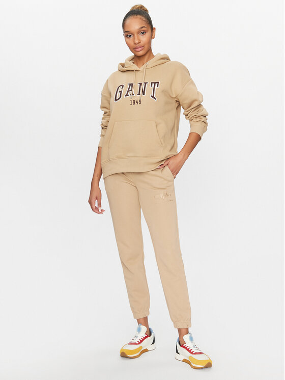 Gant Gant Mikina Rel Logo Hoodie 4200726 Kaki Relaxed Fit