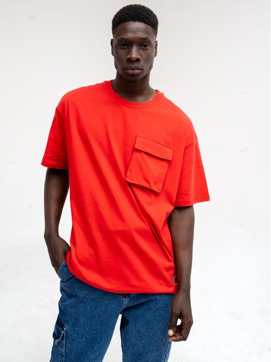Catch Catch T-Shirt Koszulka Męska Z Krótkim Rękawem Oversize Jasna Czerwona Catch Classic Pocket S Czerwony Oversize