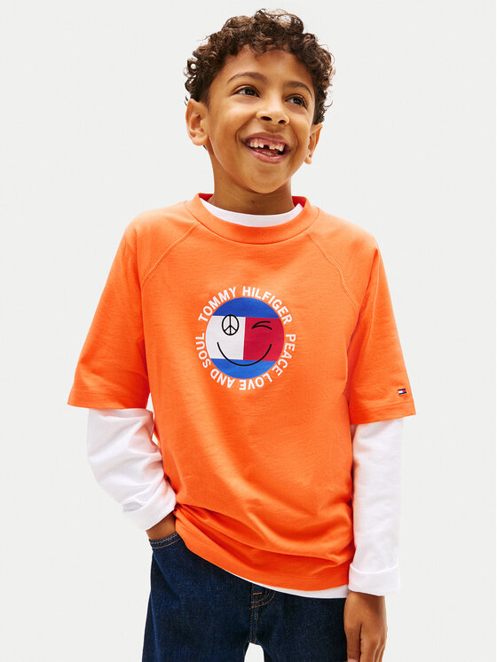 Tommy Hilfiger Tricou Smiley Flag KB0KB10269 Portocaliu Regular Fit