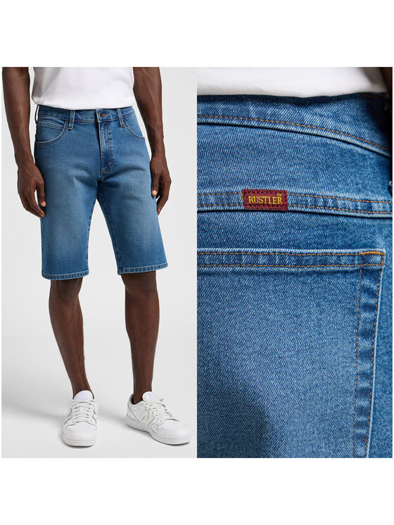 Wrangler Wrangler Szorty jeansowe RUSTLER SHORT Niebieski Straight Fit