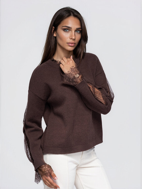 Ombre Ombre Sweter OW-SW-E0065 Brązowy Relaxed Fit