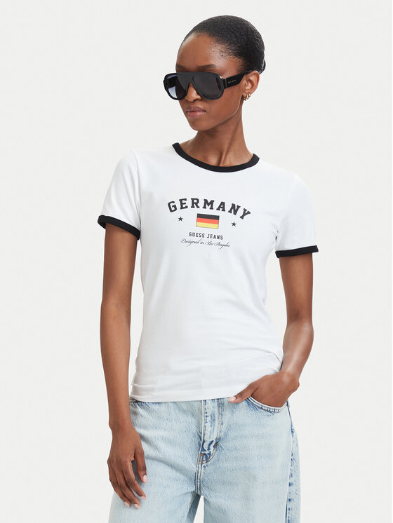 Guess Jeans Tricou W6YI16 K3995 Alb Slim Fit
