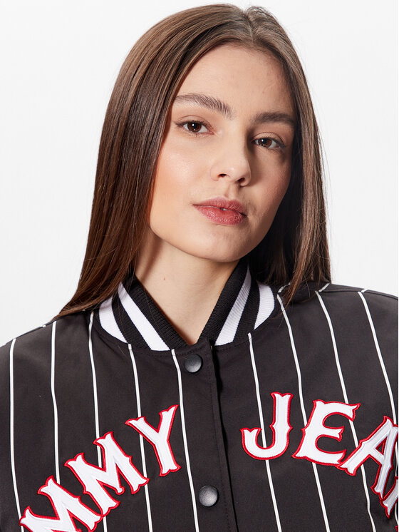 Tommy Jeans Tommy Jeans Bomber Pinstripe Letterman DW0DW15336 Crna Relaxed Fit