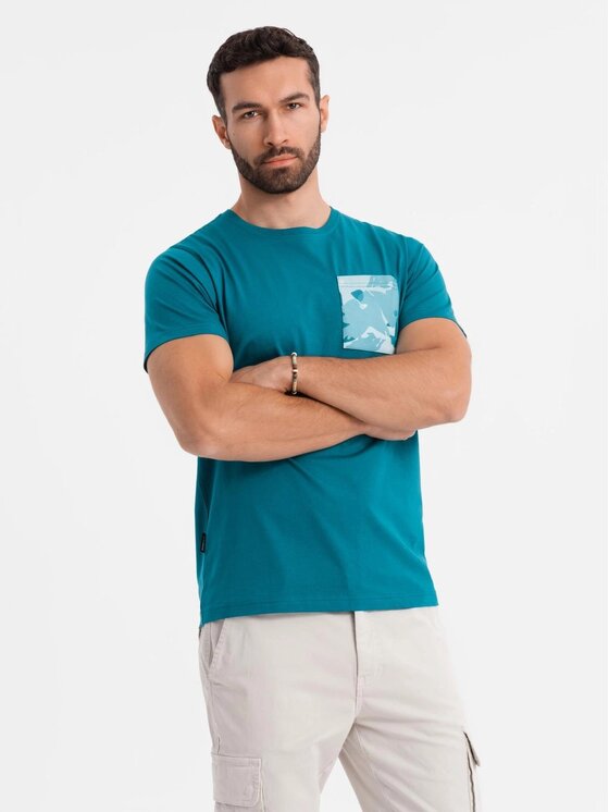 Ombre Ombre T-Shirt OM-TSPT-0228 Turkusowy Regular Fit