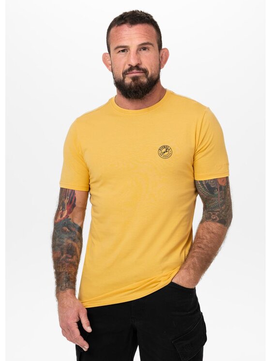 PITBULL PITBULL T-Shirt Koszulka męska Slim Fit SAN DIEGO CA SMALL LOGO S Żółty Regular Fit