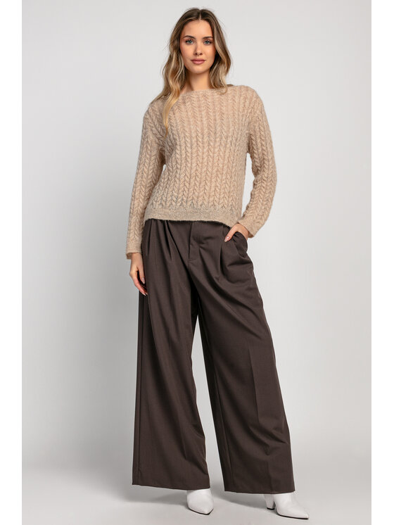 Fobya Fobya Sweter F1981 Beżowy Basic Fit