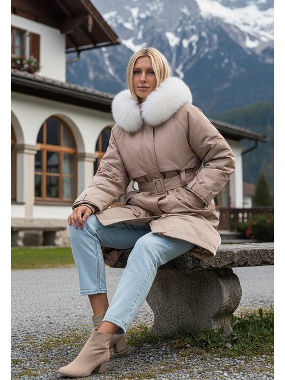 FIGL FIGL Kurtka puchowa M1228 Beżowy Regular Fit