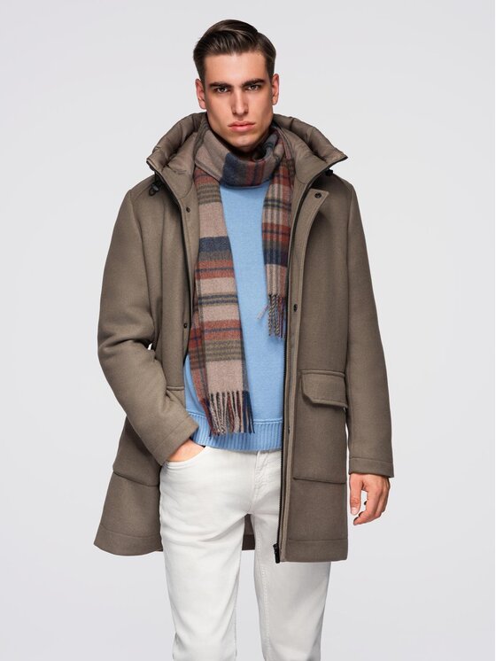 Ombre Ombre Płaszcz zimowy OM-COWC-0132 Brązowy Regular Fit