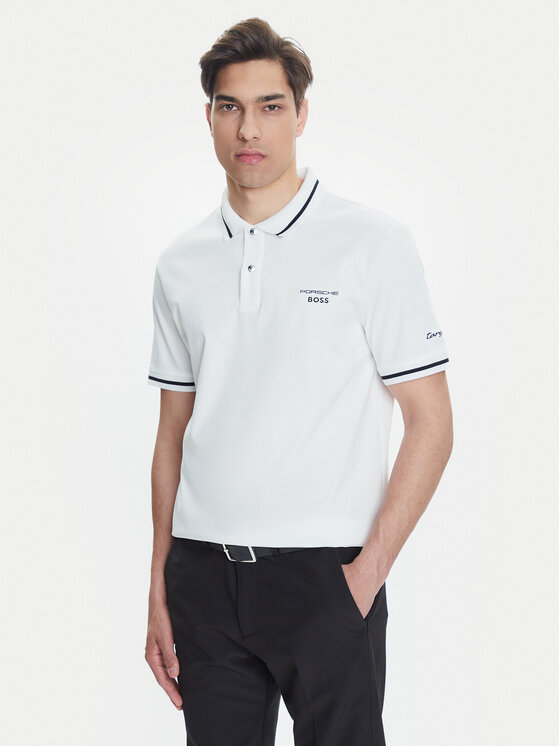 BOSS BOSS Тениска с яка и копчета C-Parris 197 50543257 Бял Regular Fit