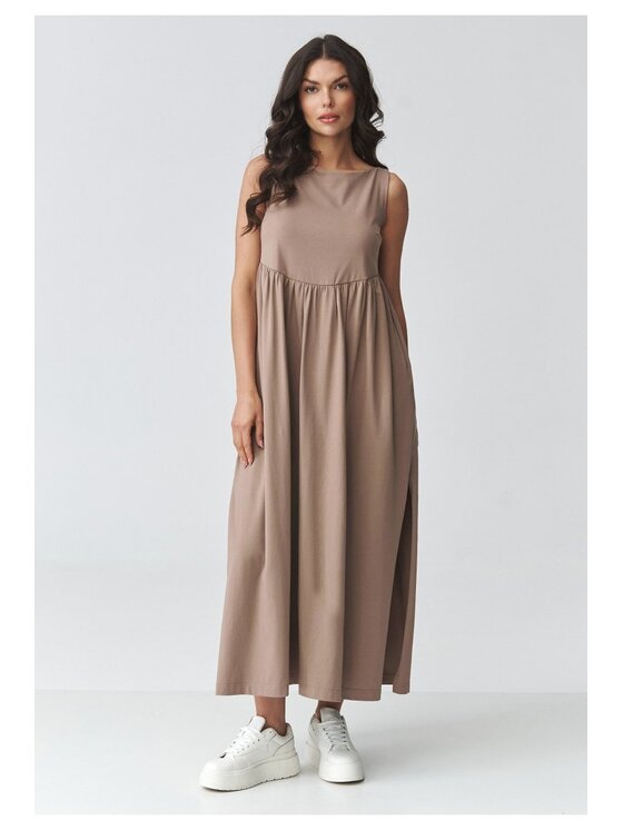 Makadamia Makadamia Sukienka codzienna M932 Brązowy Loose Fit