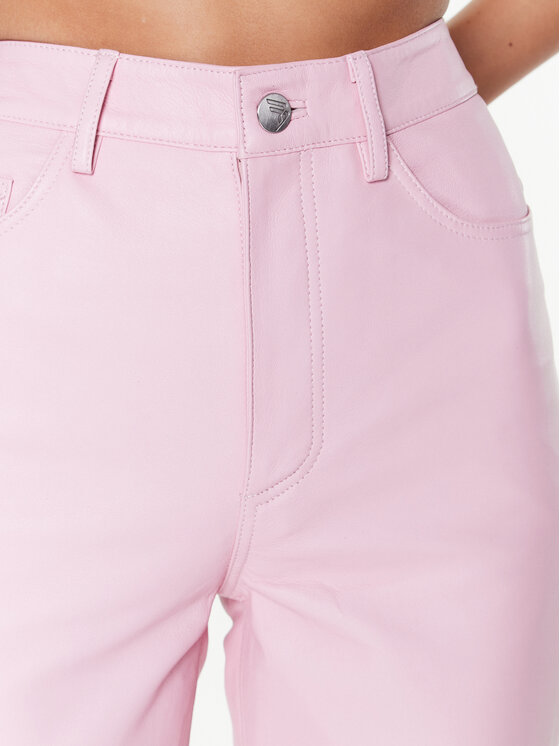 Remain Remain Kožne hlače Leather Straight RM2044 Ružičasta Straight Fit