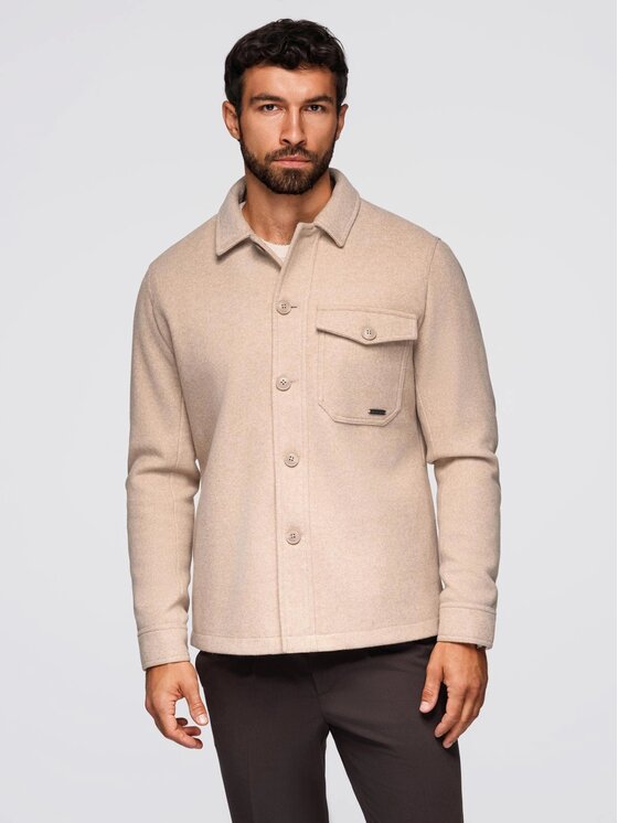 Ombre Ombre Kurtka przejściowa OM-JANP-0291 Beżowy Regular Fit