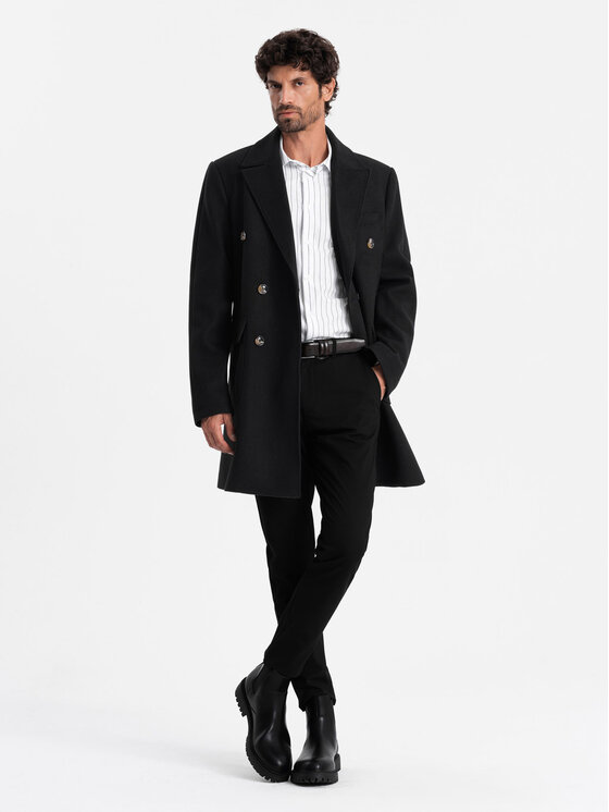 Ombre Ombre Płaszcz przejściowy OM-COWC-0109 Czarny Regular Fit