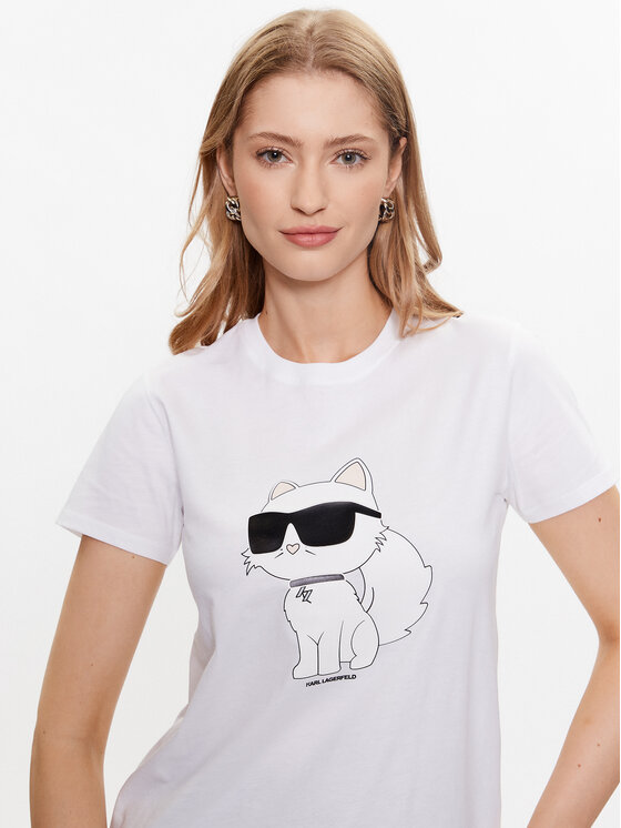 KARL LAGERFELD KARL LAGERFELD T-krekls Ikonik 2.0 Choupette 230W1703 Balts Regular Fit
