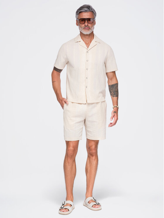 Ombre Ombre Szorty materiałowe OM-SRCS-0209 Kremowy Regular Fit