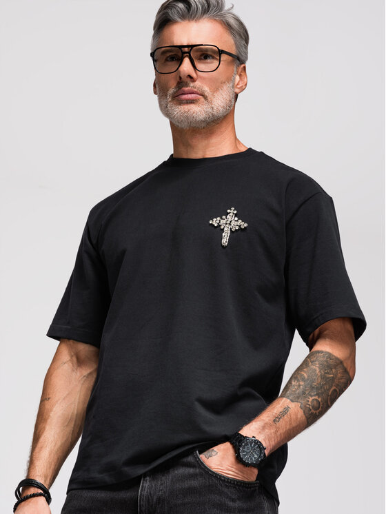 Ombre Ombre T-Shirt OM-TSCT-0276 Czarny Loose Fit