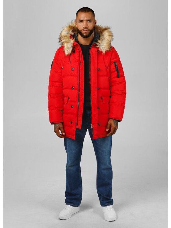 PITBULL PITBULL Kurtka zimowa parka męska z kapturem Kingston XS Czerwony Regular Fit