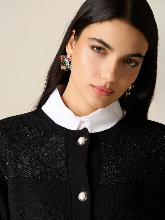 Oltre Oltre Kardigan M524J005296N033 Czarny Boxy Fit