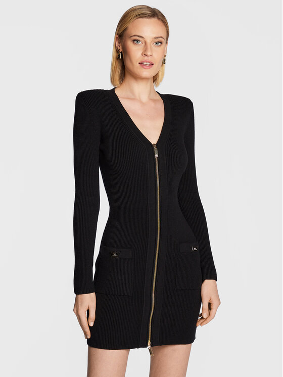 Elisabetta Franchi Pletena obleka AM-65T-26E2-V550 Črna Slim Fit