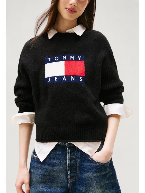 Tommy Jeans Tommy Jeans Maglione TJW MELANGE FLAG SWE Nero Casual Fit