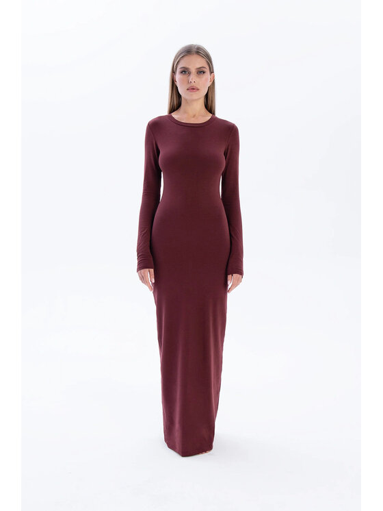 Nudyess Nudyess Sukienka dzianinowa Shape Maxi z gładkiej bawełny Bordowy Regular Fit