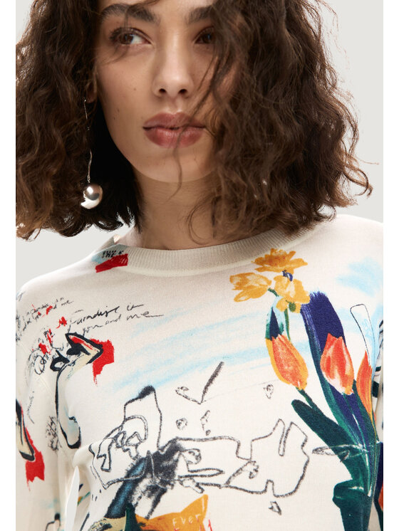 Desigual Desigual Pulover Nantes Lacroix 26SWJF35 Écru Regular Fit