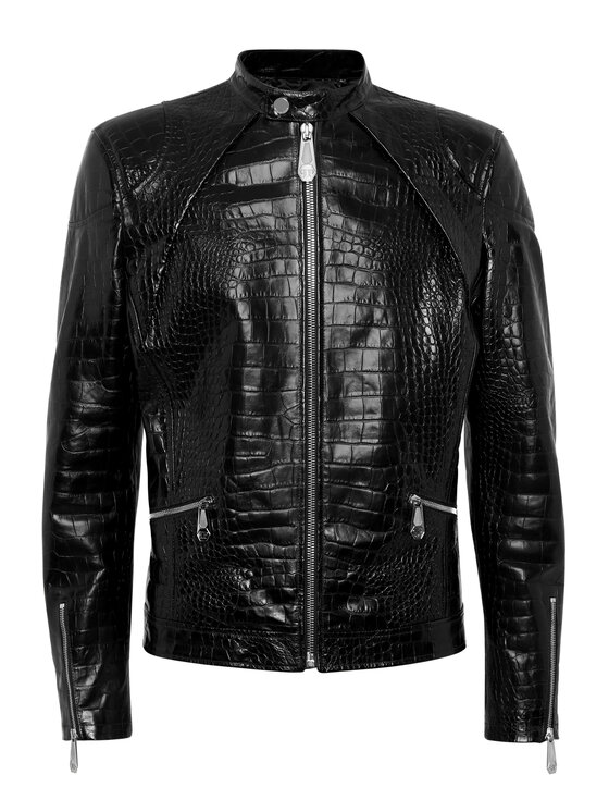 PHILIPP PLEIN PHILIPP PLEIN Kurtka skórzana 26033 Czarny Slim Fit