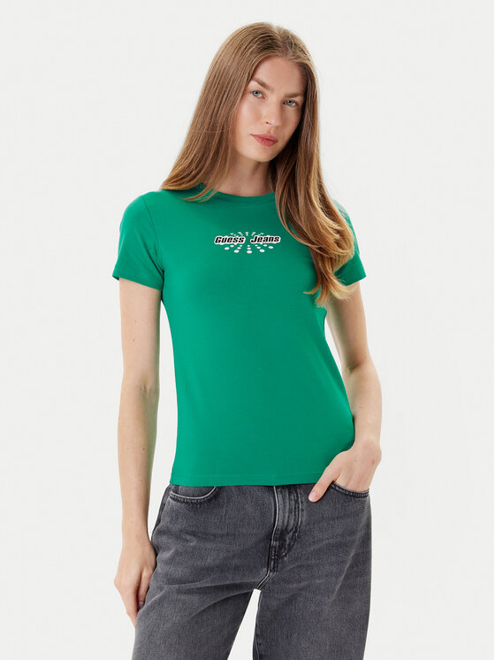 Guess Jeans Guess Jeans T-Shirt W5YI04 J1314 Zielony Slim Fit