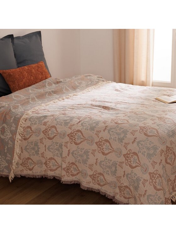 MIAhome MIAhome Narzuta na łóżko bawełniana 240x260 cm Orient II Beżowy