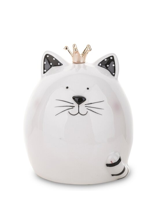 MIAhome MIAhome Skarbonka ceramiczna - 12x10x10 cm kotek GATTINO w koronie Biały