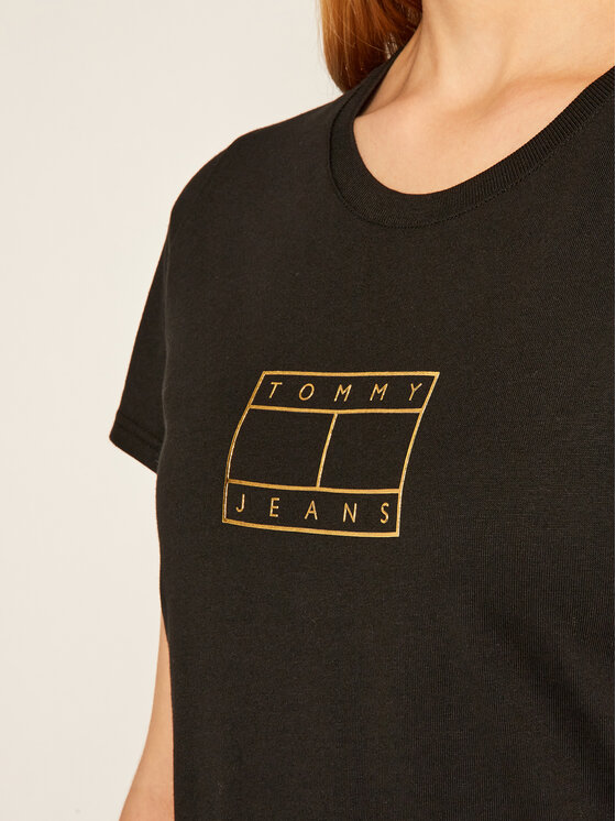 Tommy Jeans Marškinėliai Tjw Metallic Outline Flag DW0DW08473 Juoda Regular  Fit • Modivo.lt