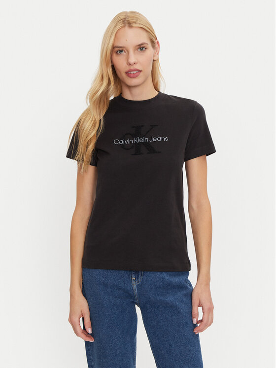 Calvin Klein Jeans Calvin Klein Jeans Majica Chenille J20J224244 Črna Regular Fit