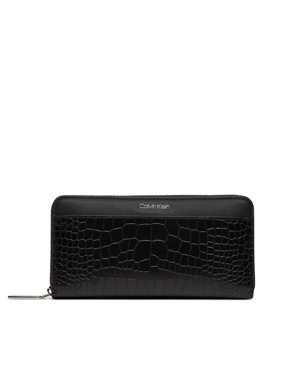 Portofel Mare de Damă Calvin Klein Ck Must Lg Zip Around_Croco K60K612356 Negru