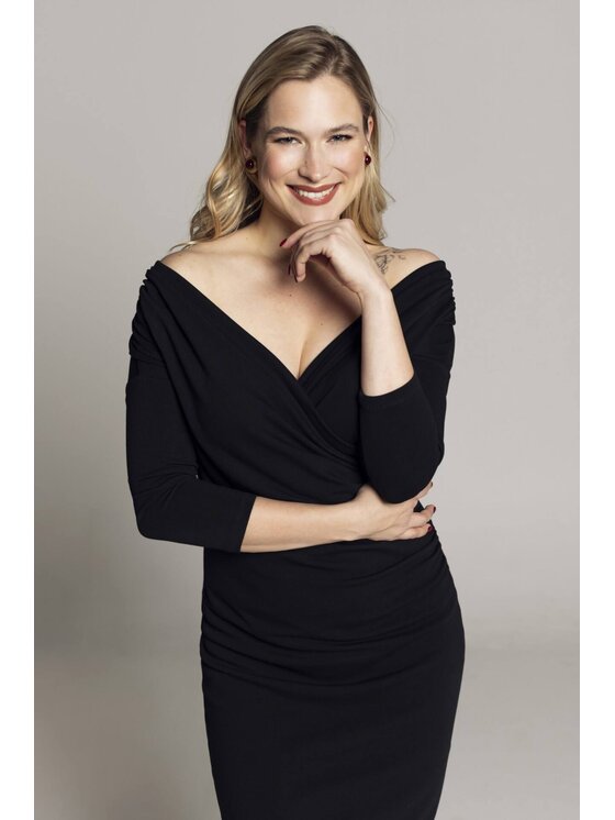 Justyna Ołtarzewska Justyna Ołtarzewska Sukienka dzianinowa OSA Czerwony Modern Slim Fit